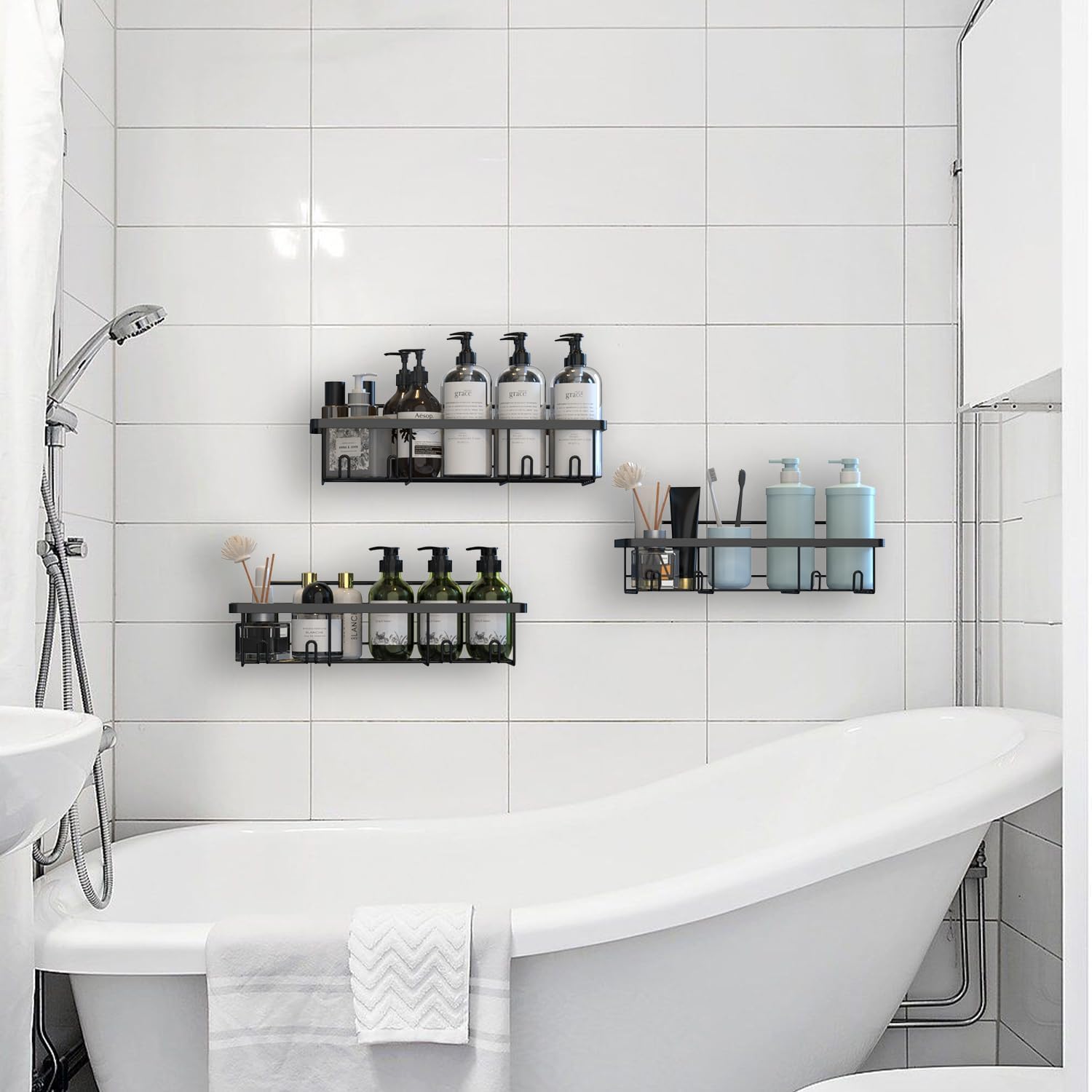 Organizador de ducha – Organizador de ducha de baño, estante de baño adhesivo para ducha interior, estantes de almacenamiento de ducha de acero
