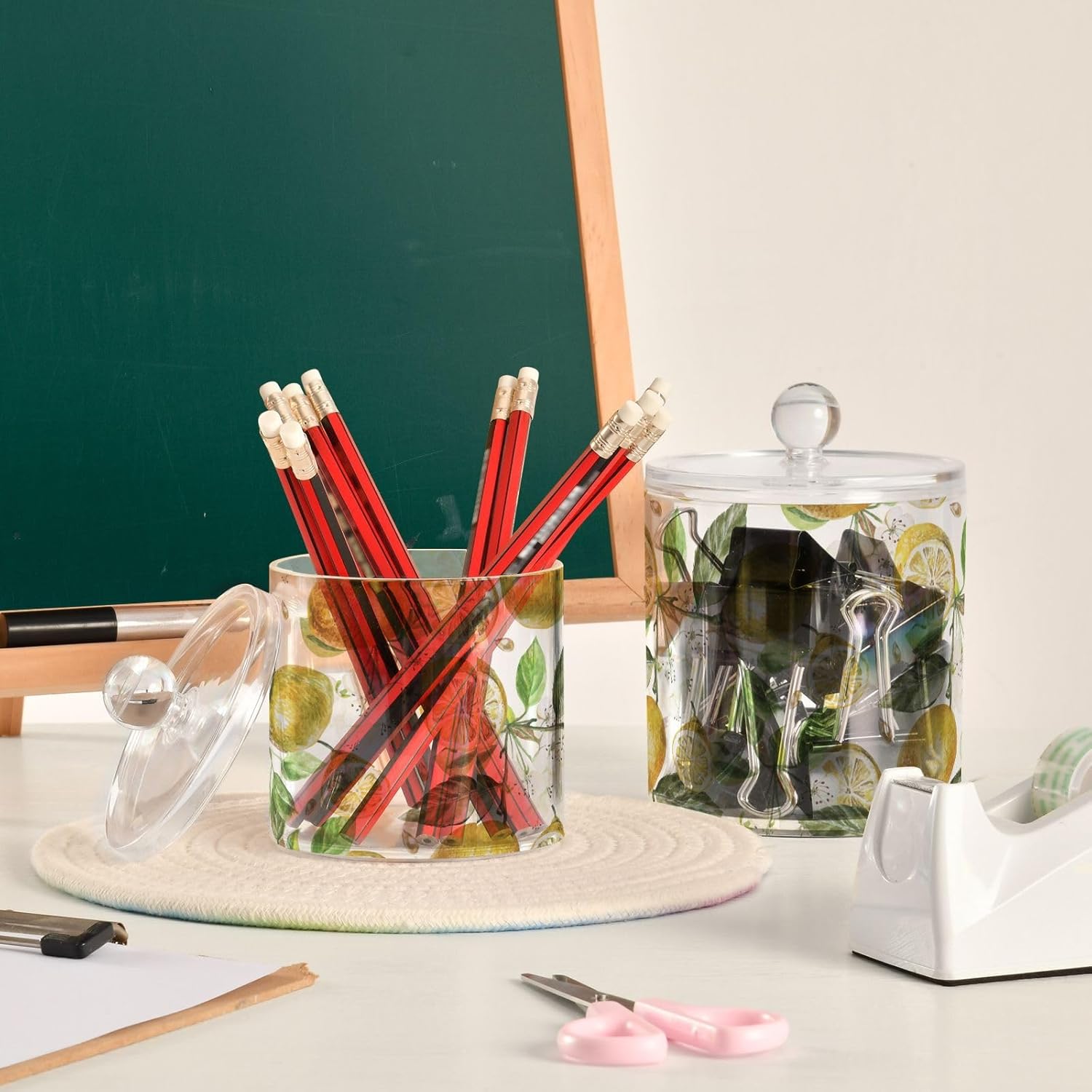 Tarros de limón con tapas, tarros de baño, tarros pequeños, dispensador de hisopos de algodón para dormitorio, artículos esenciales para estudiantes