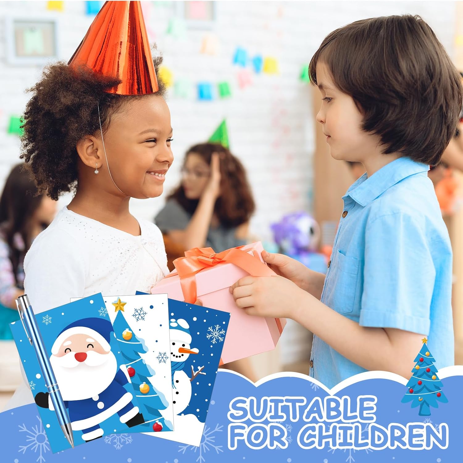 Teling 24 cuadernos y bolígrafos de Navidad, regalos de Papá Noel, copo de nieve, hombre, ciervo, árbol de Navidad para niños y niñas, suministros