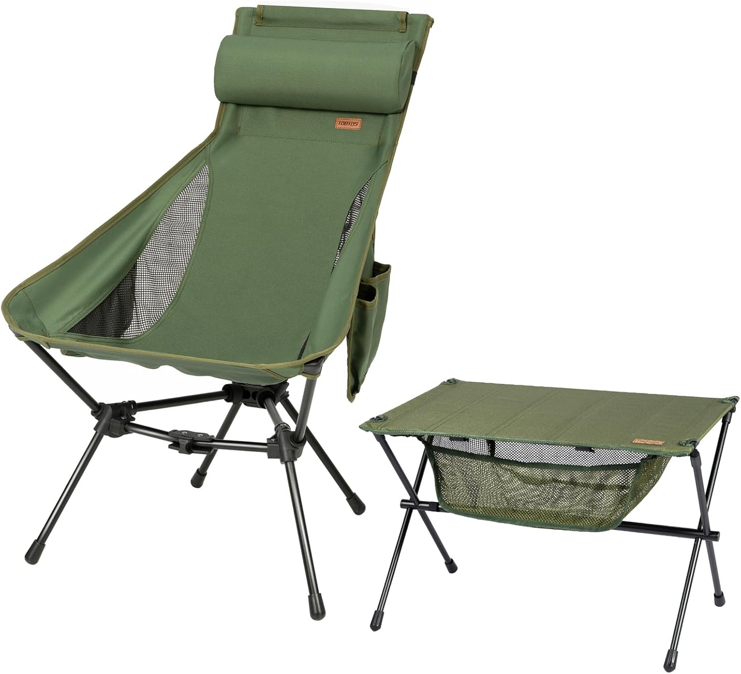 TOBTOS Mesa de camping portátil y plegable con bolsa de transporte y silla de campamento de respaldo alto, sillas plegables ligeras con bolsa de