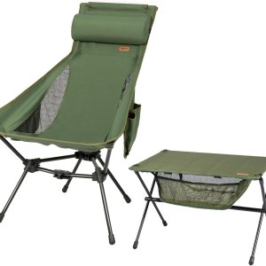 TOBTOS Mesa de camping portátil y plegable con bolsa de transporte y silla de campamento de respaldo alto, sillas plegables ligeras con bolsa de TOBTOS Mesa de camping portátil y plegable con bolsa de transporte y silla de campamento de respaldo alto, sillas plegables ligeras con bolsa de
