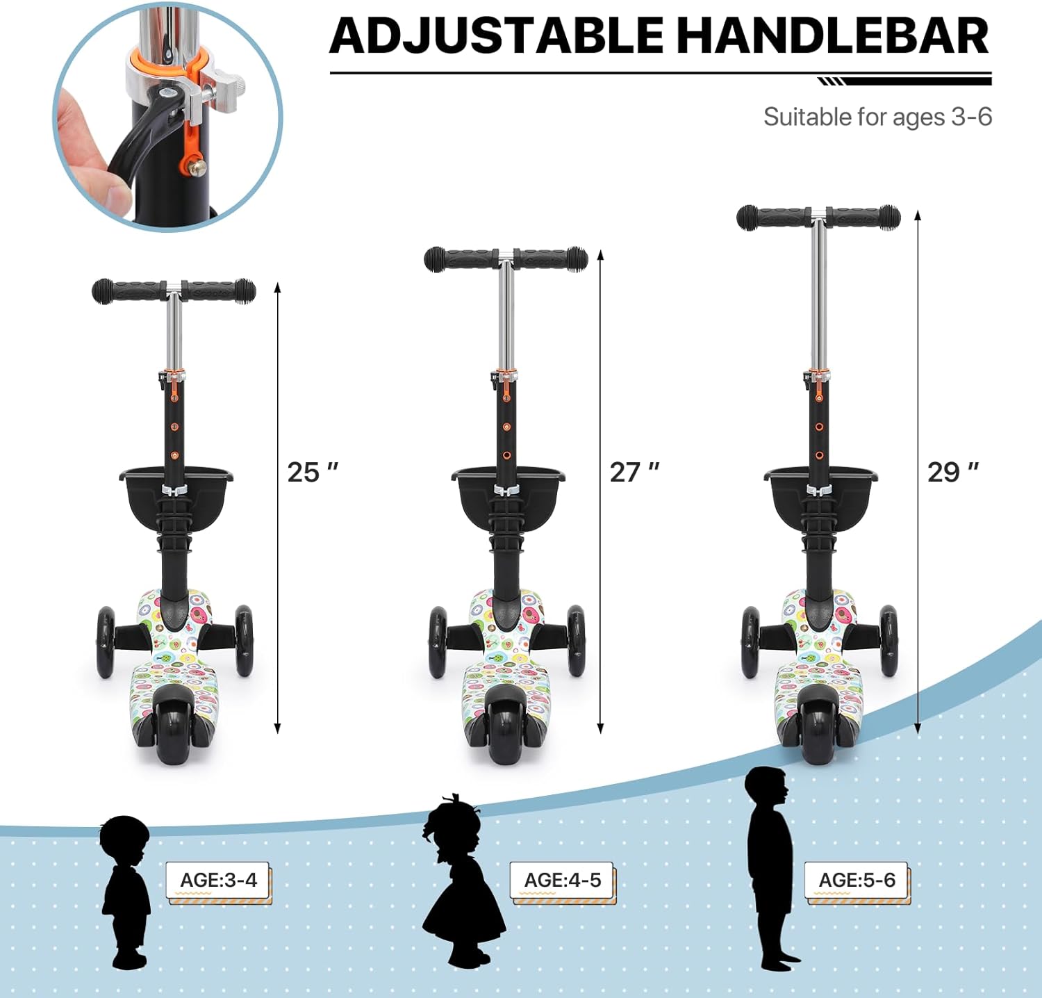 MADOG Toddler 3-Wheel Mini Scooters for Kids 3-5, 2-in-1 Height Adjustable Boys and Girls Scooter with Light Up Wheels