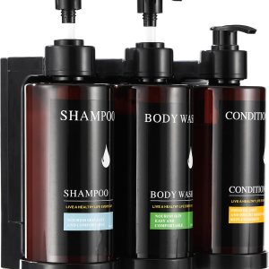 Dispensador de champú y acondicionador, dispensador de jabón de ducha, sin taladro, 3 cámaras, dispensador de champú para montar en la pared con Dispensador de champú y acondicionador, dispensador de jabón de ducha, sin taladro, 3 cámaras, dispensador de champú para montar en la pared con