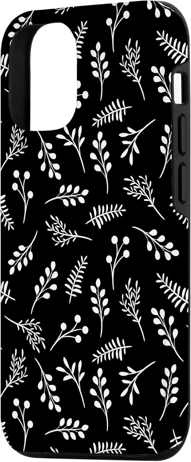 Funda bohemia para iPhone 14 con diseño de flores silvestres en blanco y negro