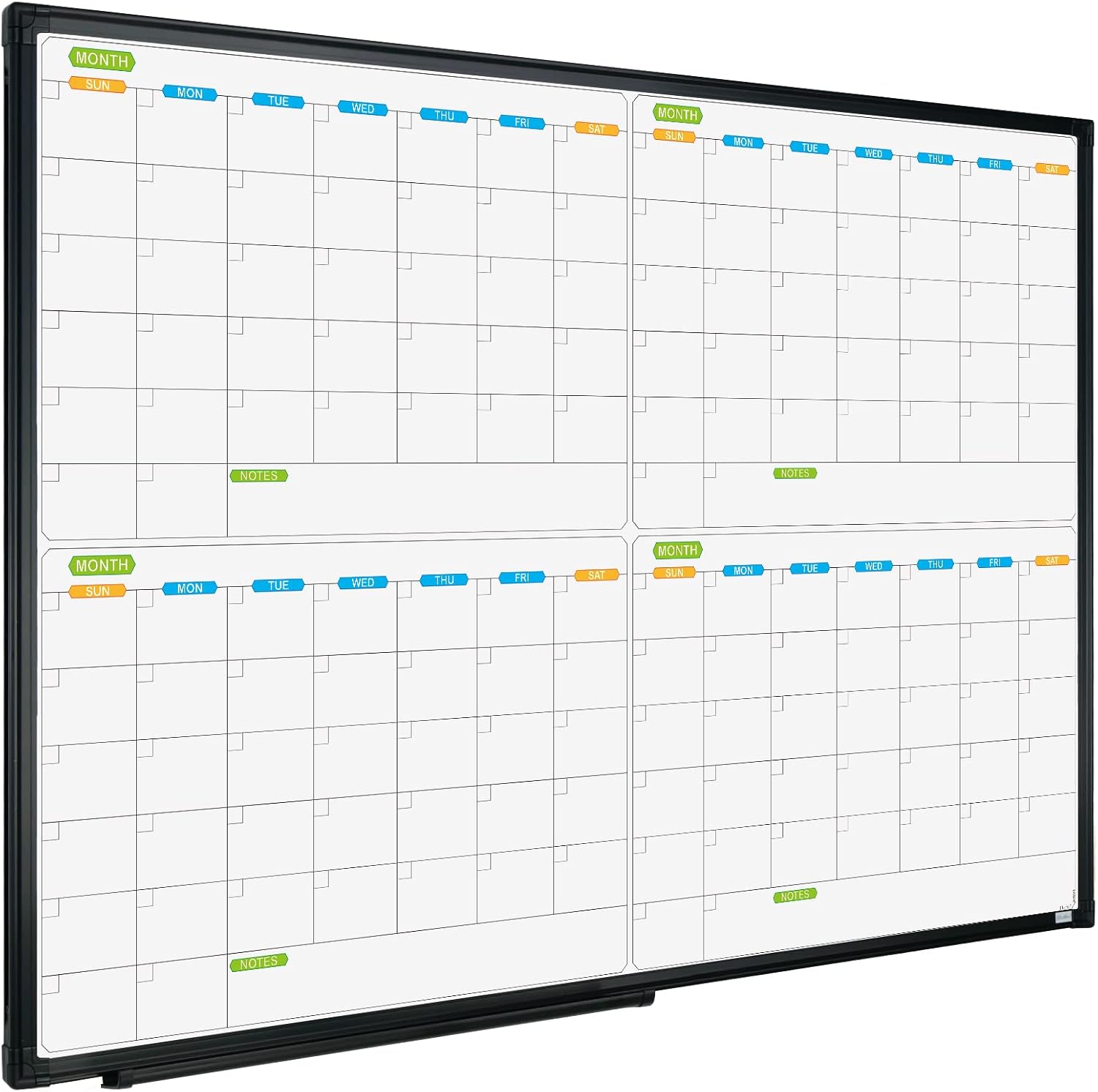 JILoffice Calendario magnético de borrado en seco, pizarra blanca de 4 meses, 36 x 24 pulgadas, marco de aluminio negro, tablero montado en la pared