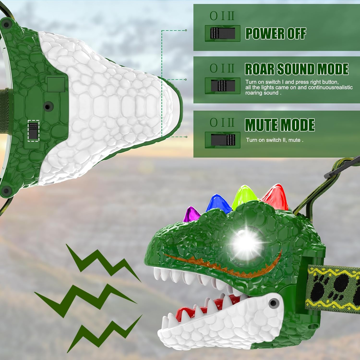 Linterna frontal recargable para niños, linterna de cabeza de juguete de dinosaurio para niños y niñas, equipo de campamento al aire libre, faro LED