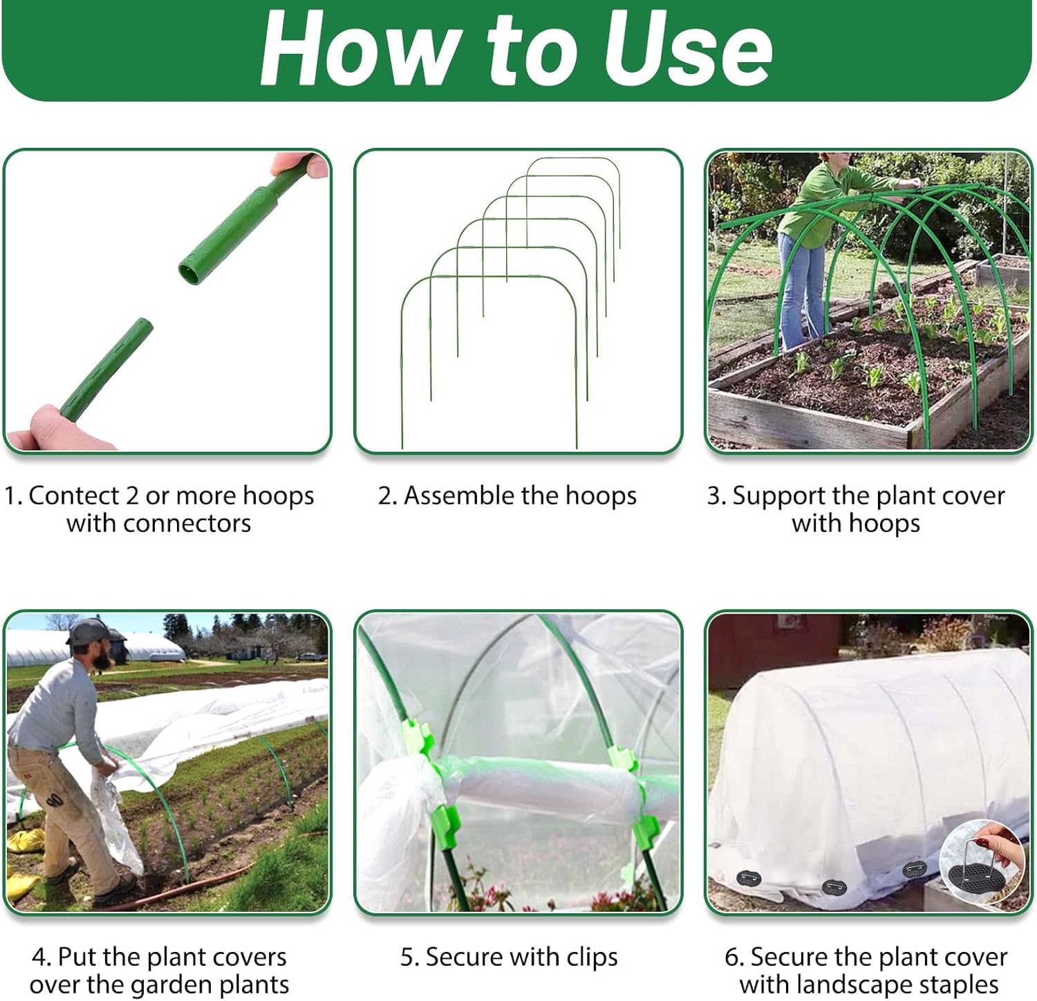 ZOOMSAVO Kit de cubierta para plantas a prueba de heladas de 10 x 30 pies y 6 aros de jardín y 12 clips para invernadero, manta de escarcha,