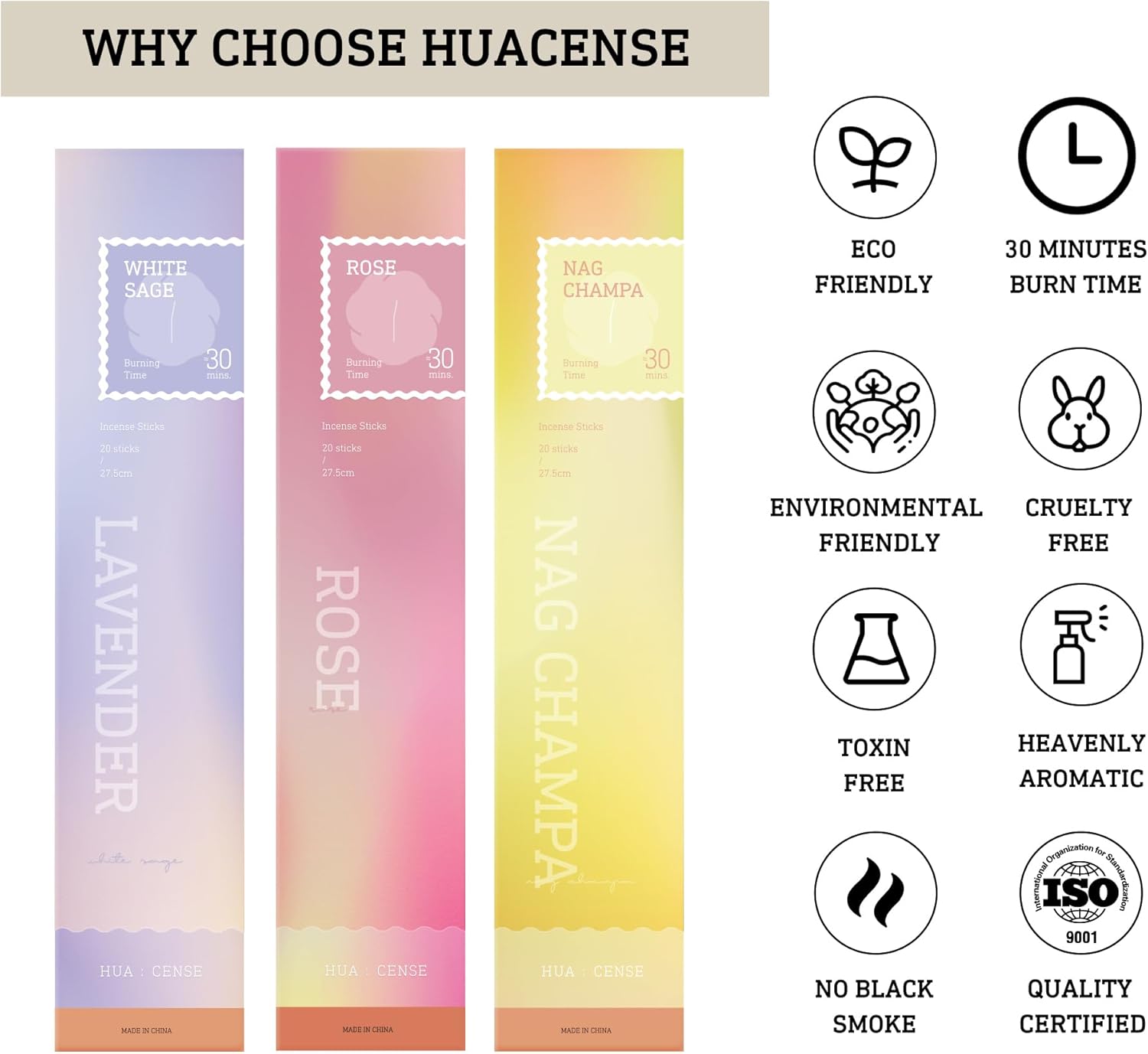 Huacense – Paquete variado de varillas de incienso floral, juego de regalo, 120 varillas orgánicas naturales no tóxicas de 6 aromas aromáticos Nag
