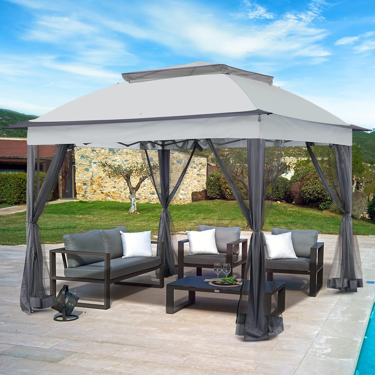 Tienda de campaña para exteriores de 11 x 11 pulgadas con paredes de malla para patio, césped, patio trasero y terraza, gris