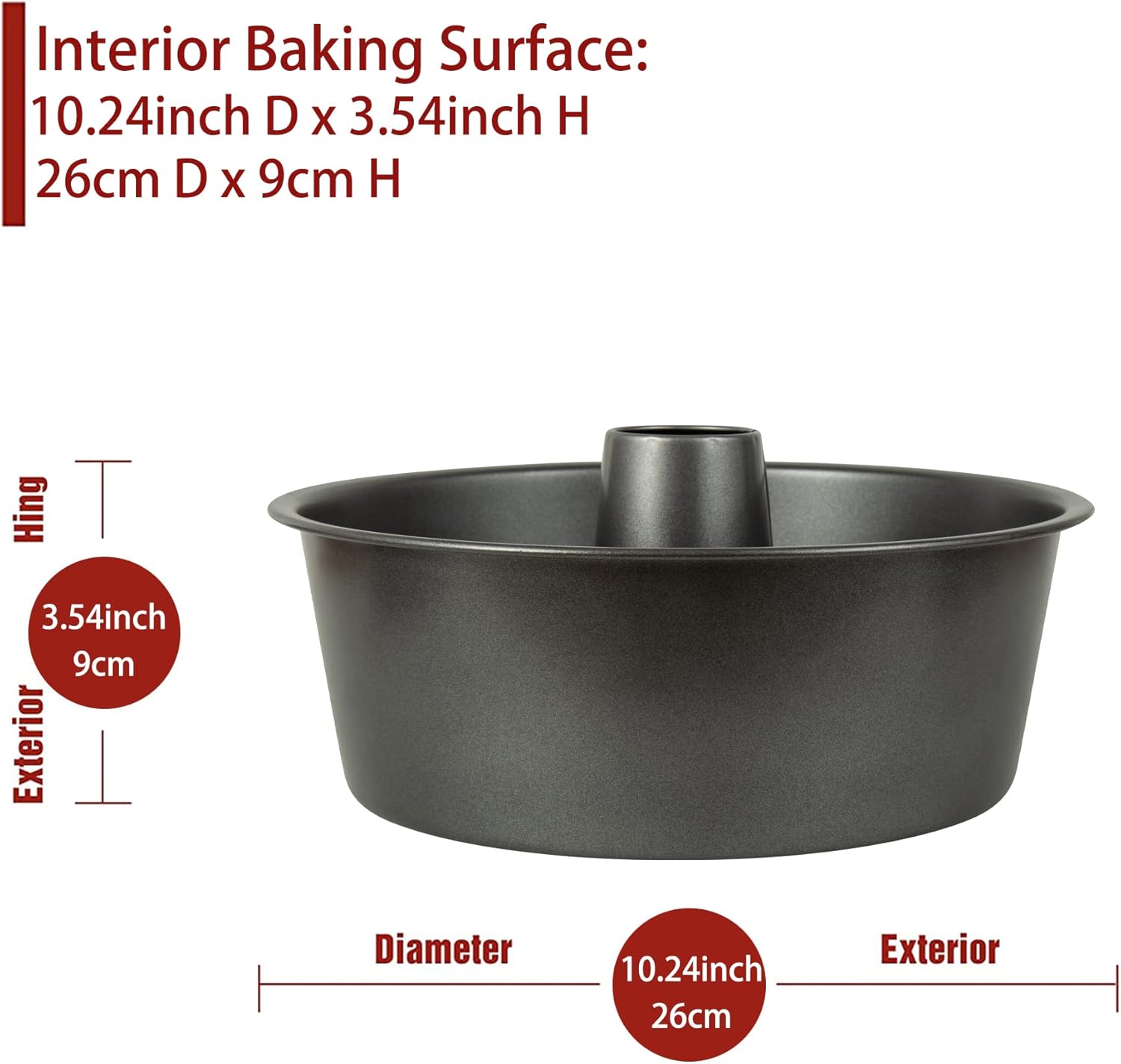 Molde antiadherente desmontable para pastel de ángel de 10 pulgadas, hecho de aluminio gris oscuro resistente para cocina casera