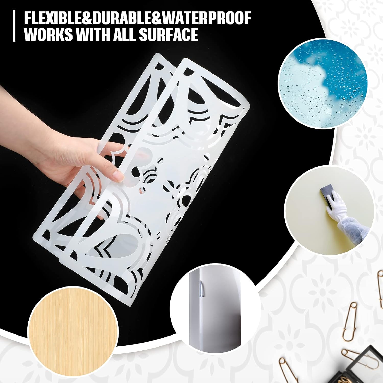 9 plantillas de pintura de piso, plantillas de azulejos grandes, plantillas de dibujo de pared, kit de plantillas de piso en 9 estilos para pintar