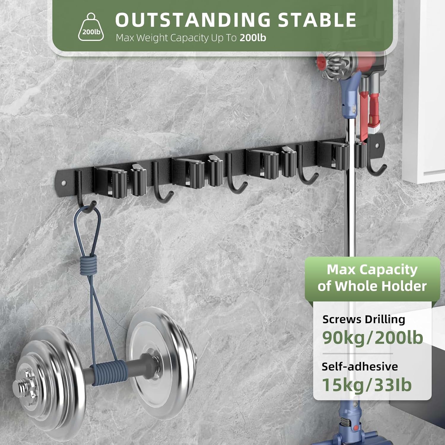 Batur Paquete de 2 soportes de pared para escobas, soporte de escoba mejorado, soporte de pared resistente para trapeador y escoba, súper