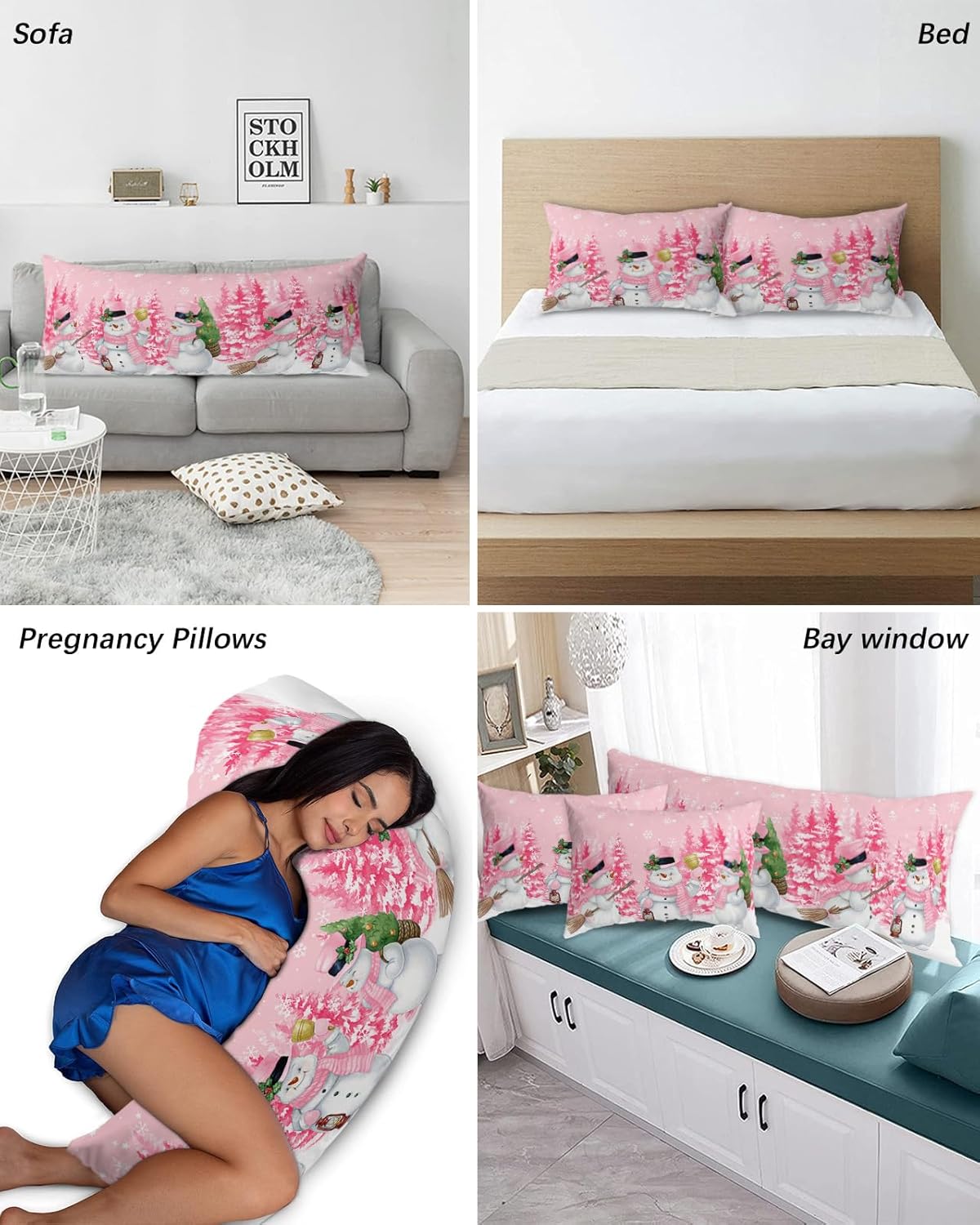 Funda de almohada corporal de muñecos de nieve, fundas de almohada suaves decorativas de lujo para sofá largo lumbar con cierre de sobre, árbol de