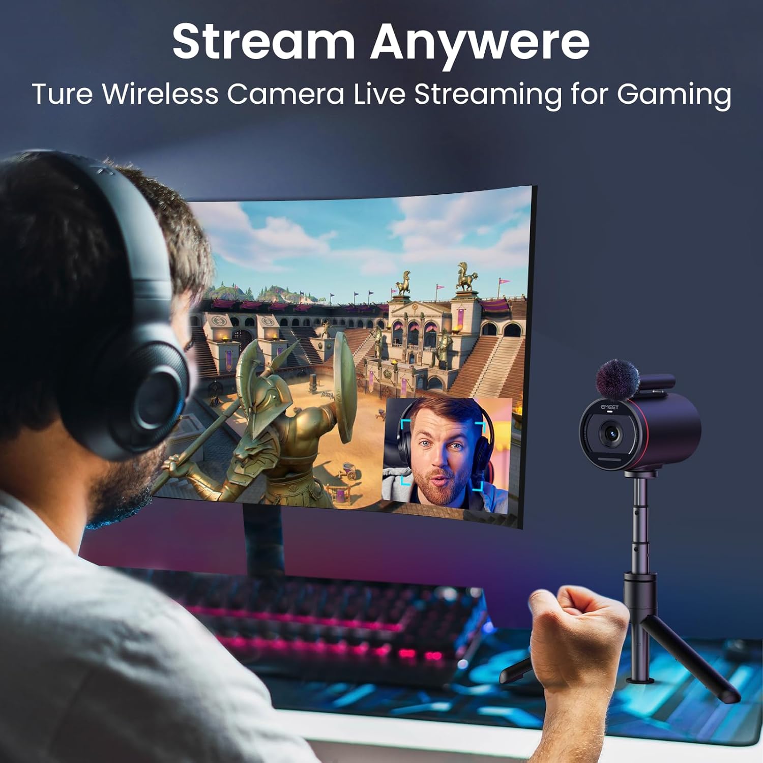 EMEET Streamcam One – Cámara de transmisión inalámbrica, cámara web HD de 1080P con sensor Sony, soporte multicámara, 1 micrófono desmontable y 2