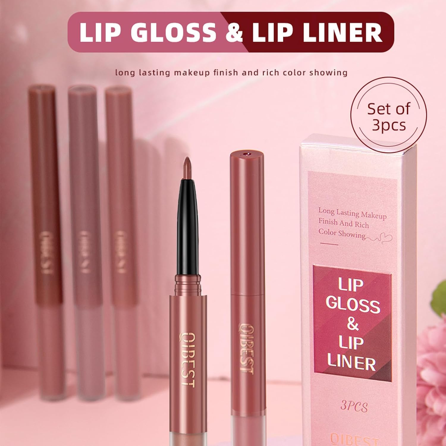 Juego de 3 delineadores de labios y lápiz labial, kit de lápiz labial mate con delineador de labios, lápiz labial líquido mate, impermeable, lápiz