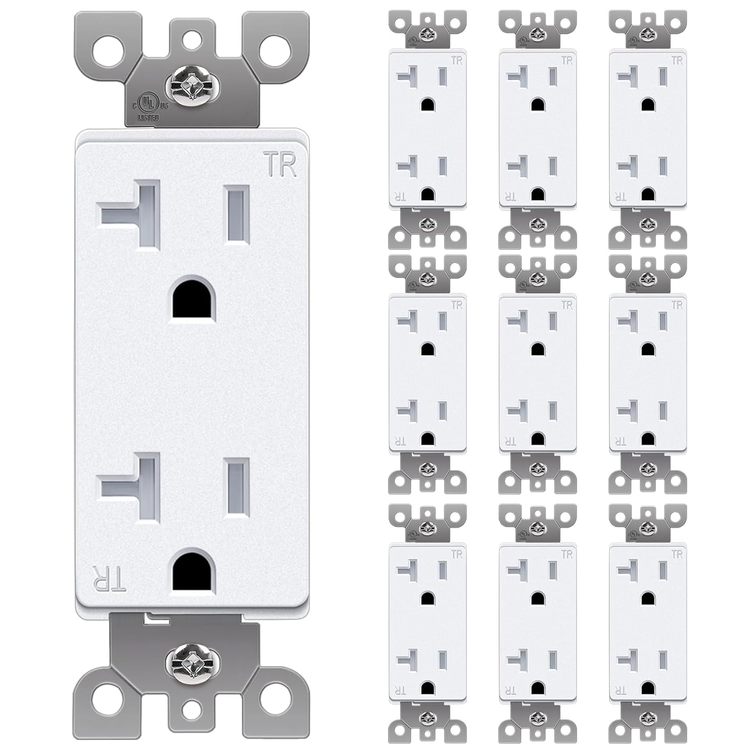 BESTTEN Toma de corriente decorativa de pared de 20 amperios, resistente a manipulaciones, 20A125V2500W, uso residencial y comercial, certificación