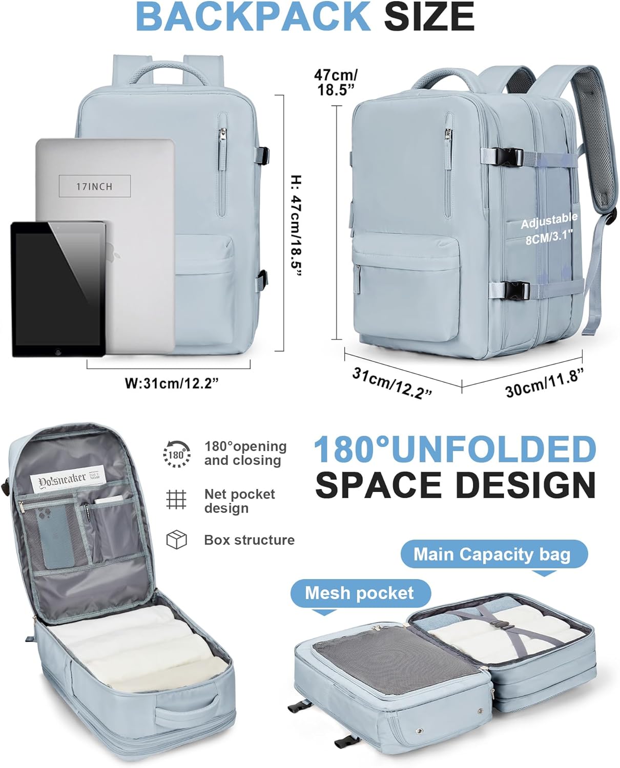 VECAVE Mochila de viaje para laptop, mochila aprobada para vuelos,Mochila deportiva para universidad casual, O-azul-2, Backapck para portátil