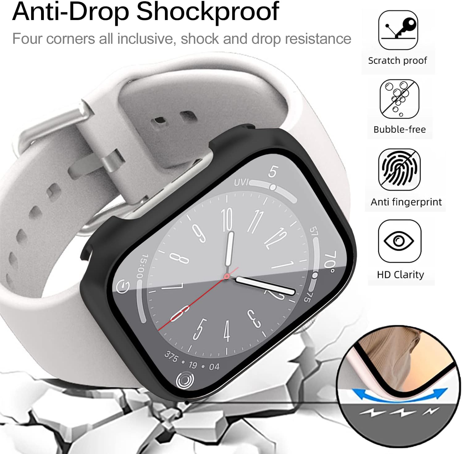 Miimall Funda compatible con Apple Watch Series 9 de 1.614 pulgadas con protector de pantalla antiarañazos, a prueba de golpes, policarbonato duro y