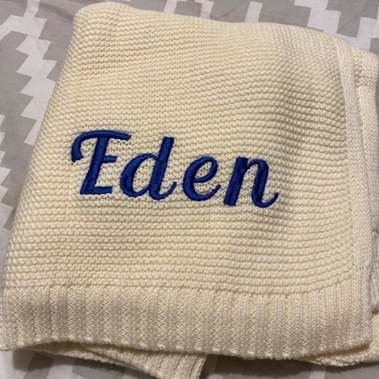 Manta de bebé bordada con nombre, manta de punto de algodón suave y transpirable, regalo personalizado para recién nacido (turquesa oscuro)