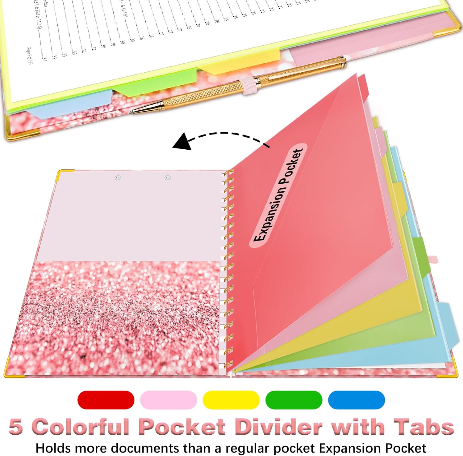 Trustnice Portapapeles con almacenamiento, portapapeles con bloc de notas forrado recargable para tamaño carta (11 x 8.5 pulgadas), 5 carpetas
