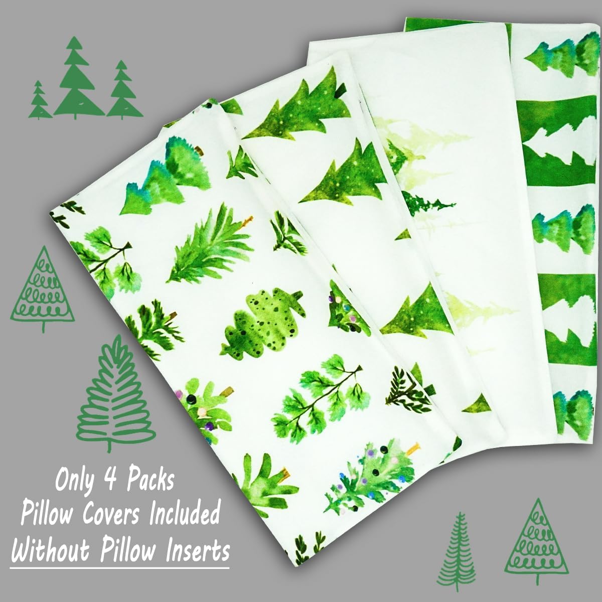 JOJOGOGO Juego de 4 fundas de almohada de 18 x 18 pulgadas para decoración de Navidad de color verde esmeralda para árbol de Navidad, fundas de