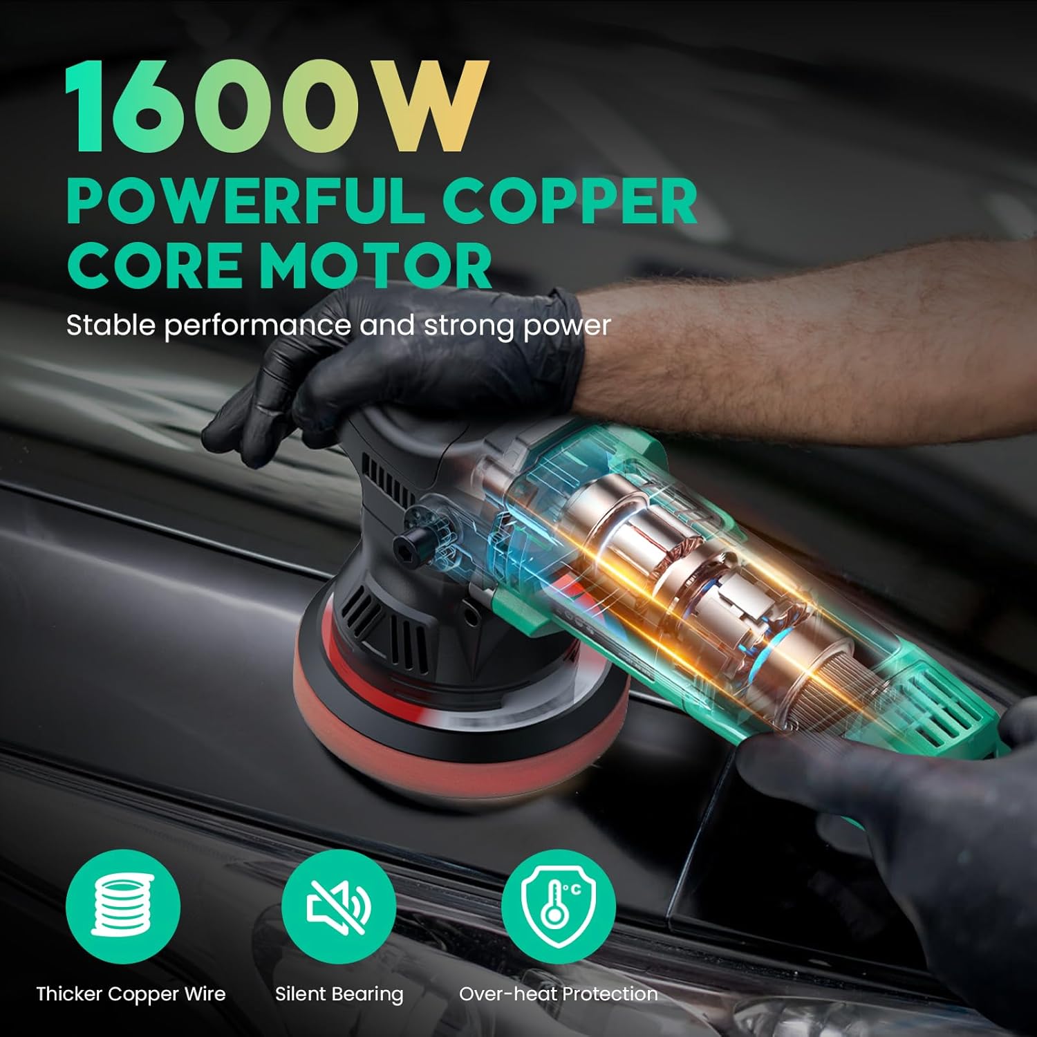 Pulidora de búfer de coche de 1600 W brilla tu automóvil Pulidora de búfer DA de 6 pulgadas con orbital aleatorio, 6 velocidades variables 2000-6400