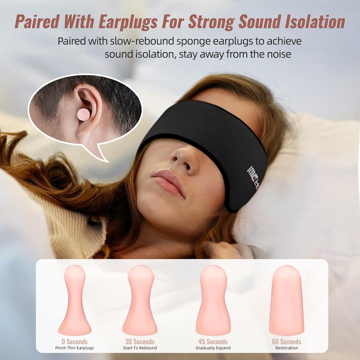 Máscara para dormir, antifaz para dormir con la cabeza, ajustable, orejeras para dormir, calentadores de oídos para hombres y mujeres, 2 en 1