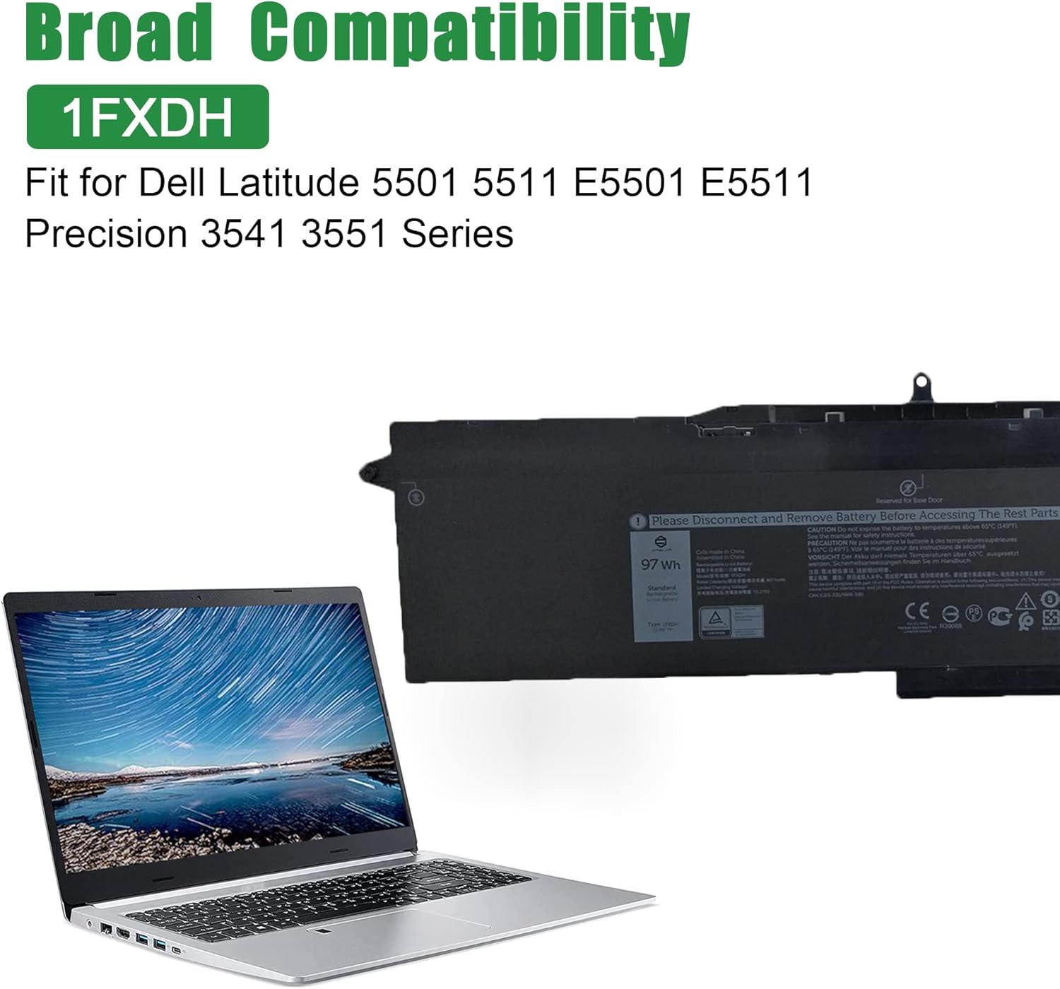 1FXDH 01WJT0 – Batería de repuesto para laptop Dell Latitude 5501 E5501 Precision 3541 Series Notebook 1WJT0 D191G 11.4V 97Wh 8071mAh 6-Cell