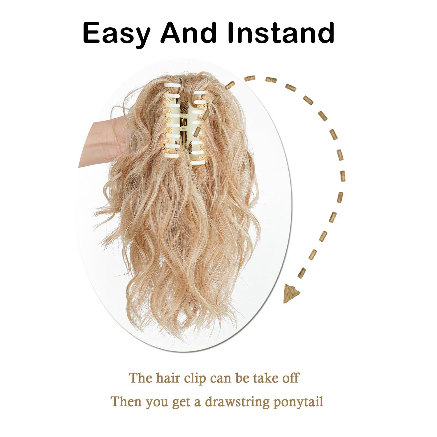 Colas de caballo de garra mediana, extensiones de cabello sintético ondulado y rizado, extensiones de cabello con clip para mujeres y niñas (marrón