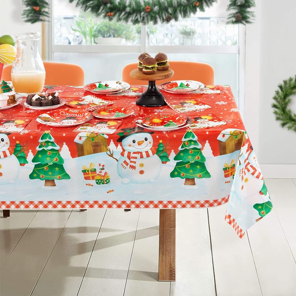 Manteles de Navidad de plástico, 1 paquete de manteles rectangulares de plástico desechables de 54 x 108 pulgadas, para Navidad, vacaciones, cena