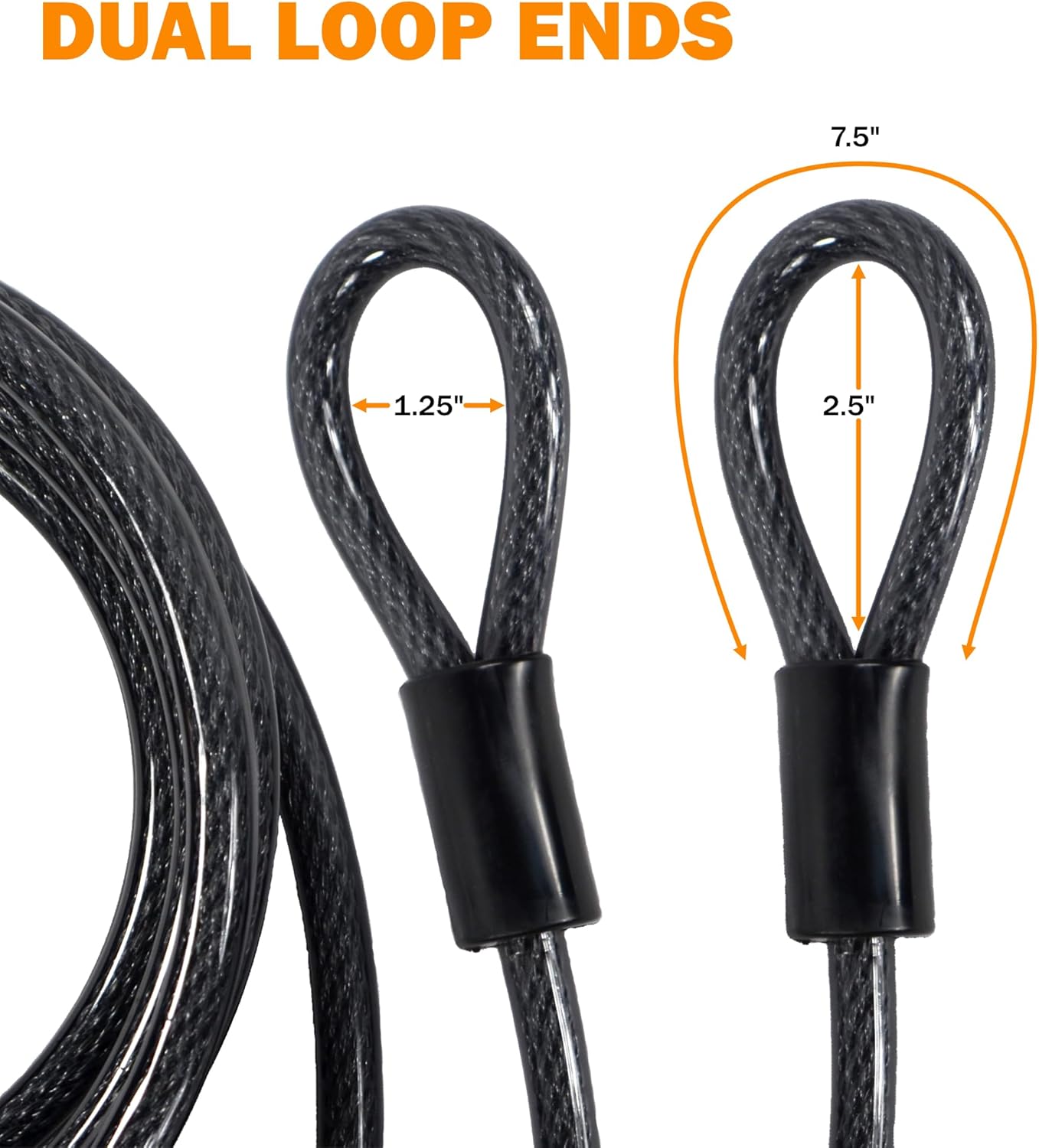 Lumintrail Cable de seguridad resistente de 0.472 in (12 pulgada), acero trenzado recubierto de vinilo con extremos en bucle sellados (4′, 7′, 10′,