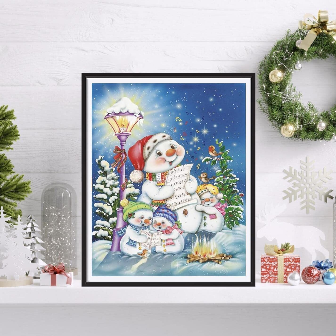 1tonine Kits de pintura de diamantes de Navidad para adultos, 5D, taladro completo, redondo, lindo, muñeco de nieve, kits de arte de diamantes para