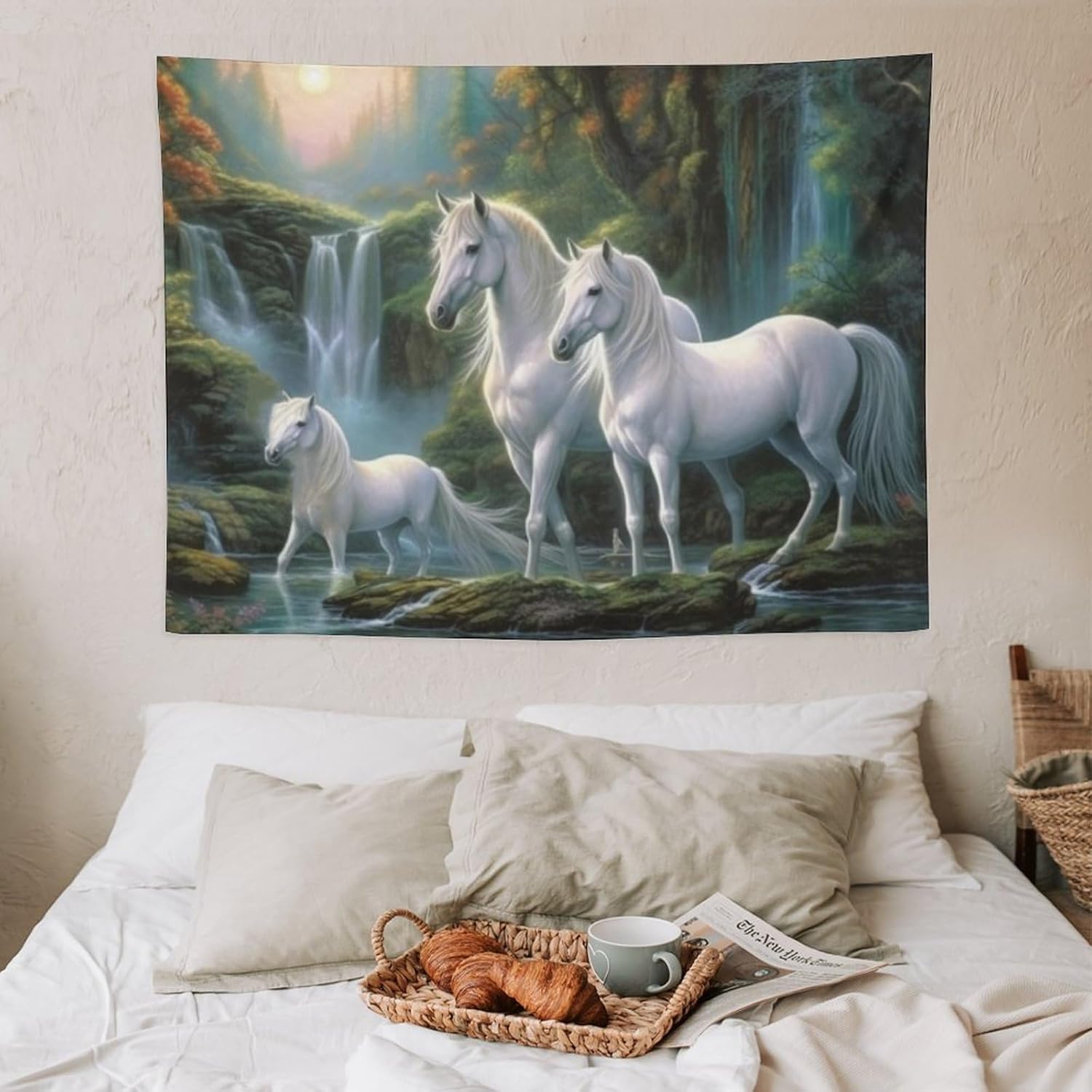Tapiz para colgar en la pared, decoración de dormitorio, hogar, sala de estar, tapices artísticos para pared, animales, caballos, familia, lindo