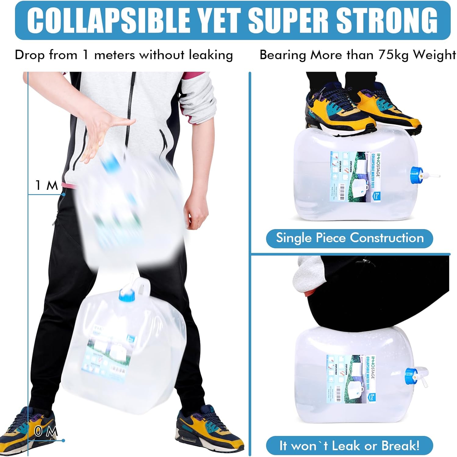 INNO STAGE Contenedor de agua plegable de 2.6 galones con espita, cantina de agua plegable, jarra portátil de almacenamiento de agua para acampar al