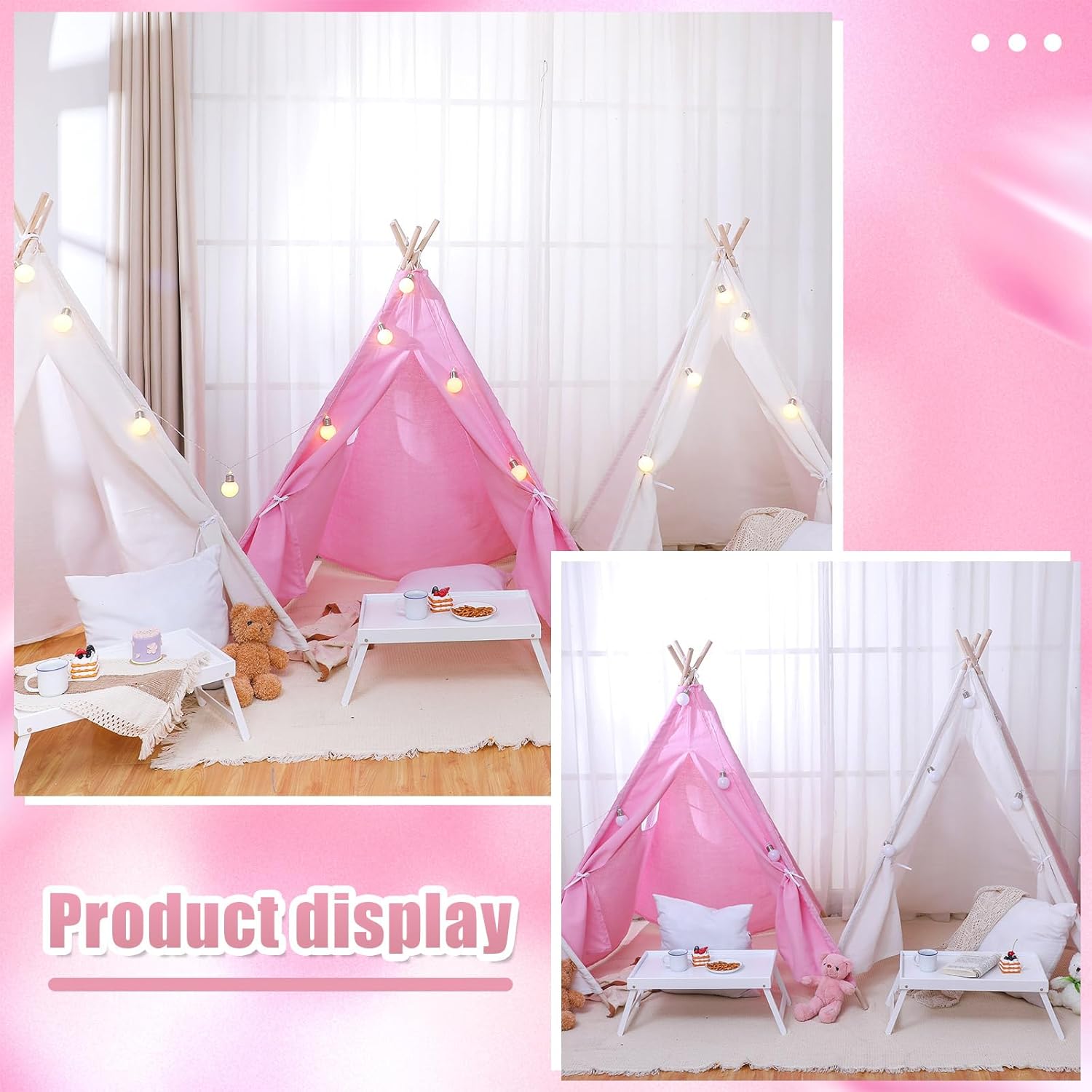 Paquete de 4 tiendas de campaña tipi para niños, tienda de campaña Tipi para niños y niñas, para interiores y exteriores, tiendas de campaña