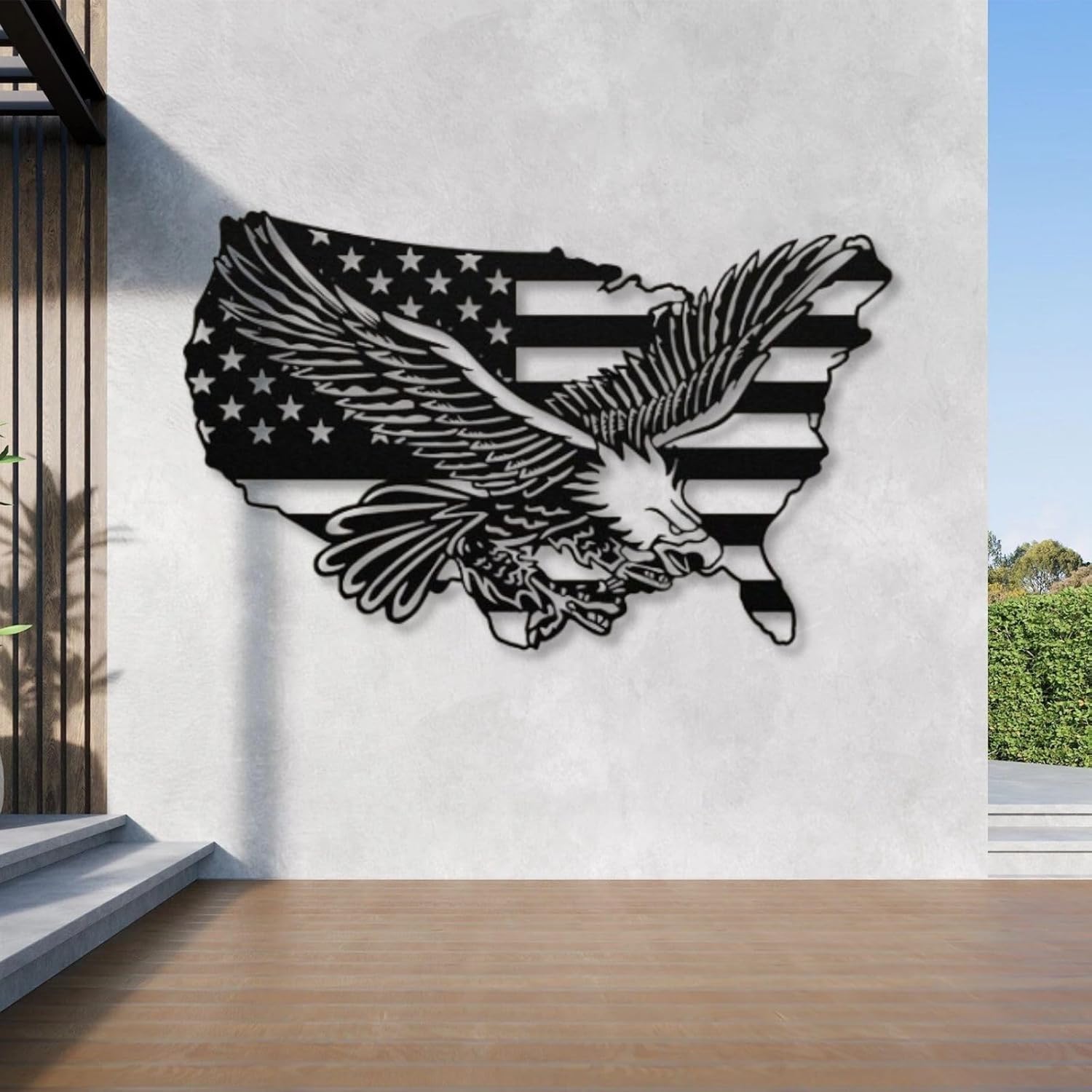 Arte de pared de metal con águila de águila, arte de pared de metal con águila calva, decoración de pared de águila de metal de gran tamaño, bandera