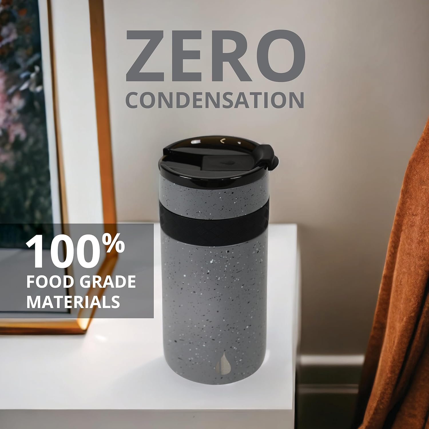 Elemental Duo-Sip – Vaso aislado 2 en 1 con tapa 100% a prueba de fugas y tapa delgada de 12 onzas, vaso de acero inoxidable de triple pared para