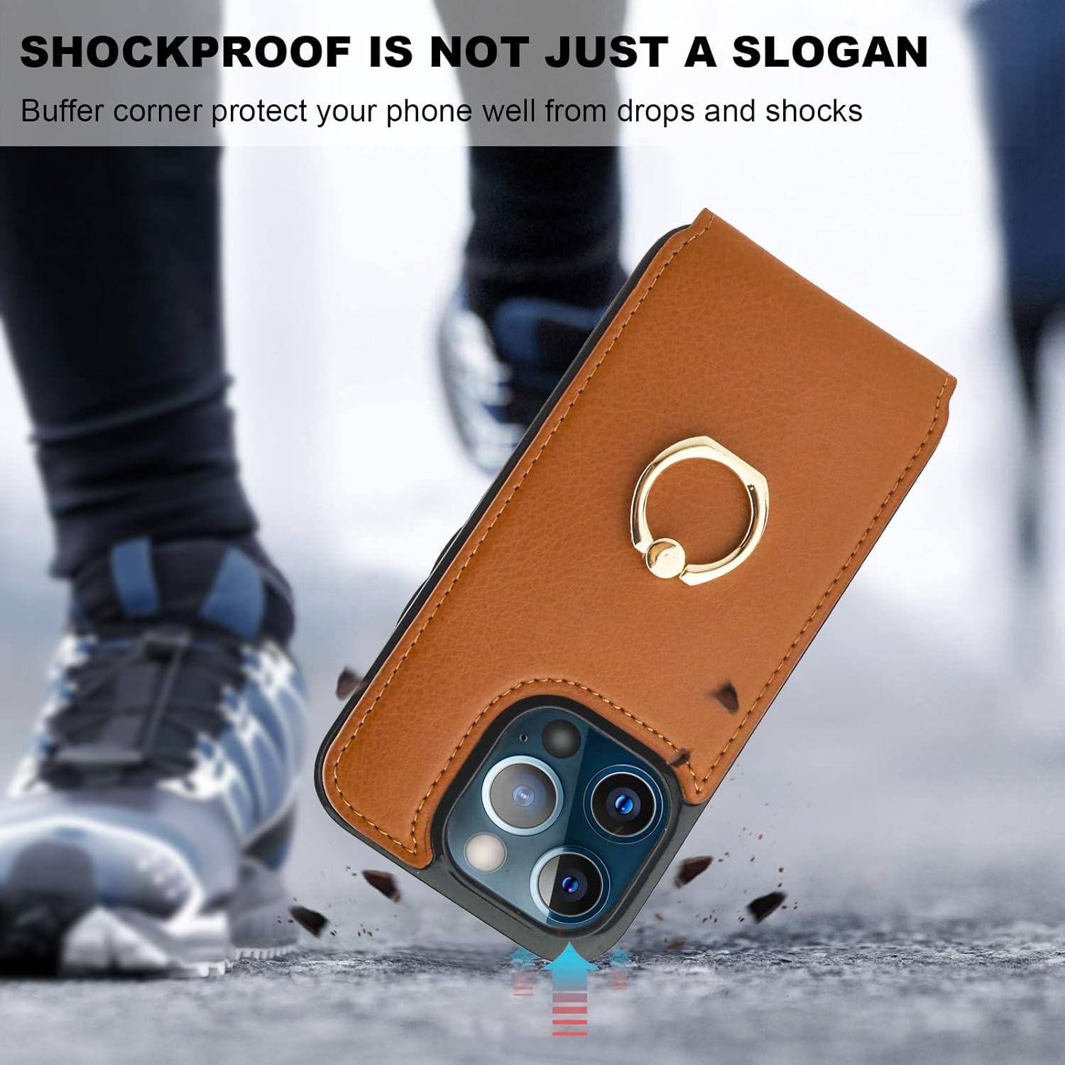 Folosu Funda compatible con iPhone 13 Pro con soporte para tarjetas, rotación de 360, soporte de anillo de dedo con función atril, protección RFID,