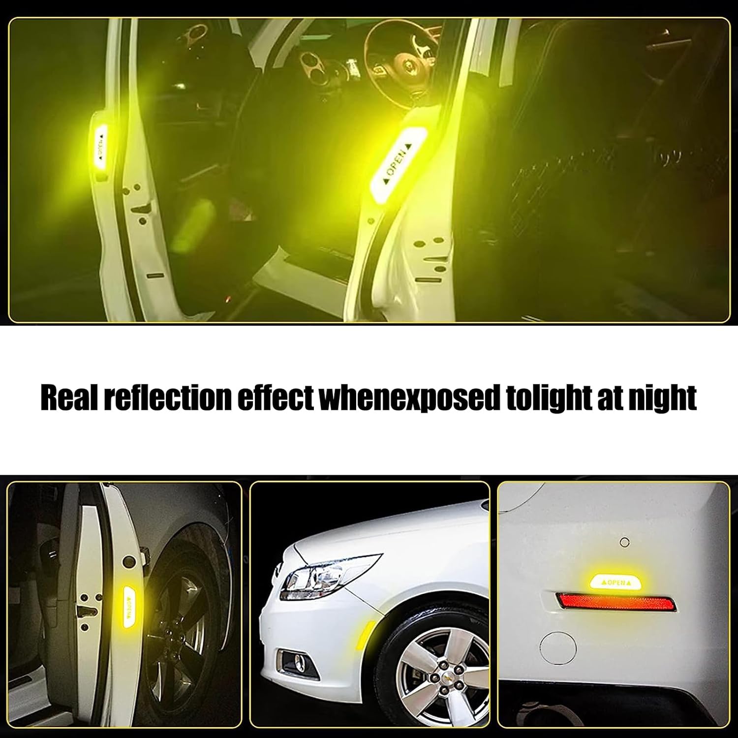 4 calcomanías de advertencia de apertura de automóvil, 3.74 x 0.98 pulgadas, tira reflectante de apertura de puerta anticolisión, película