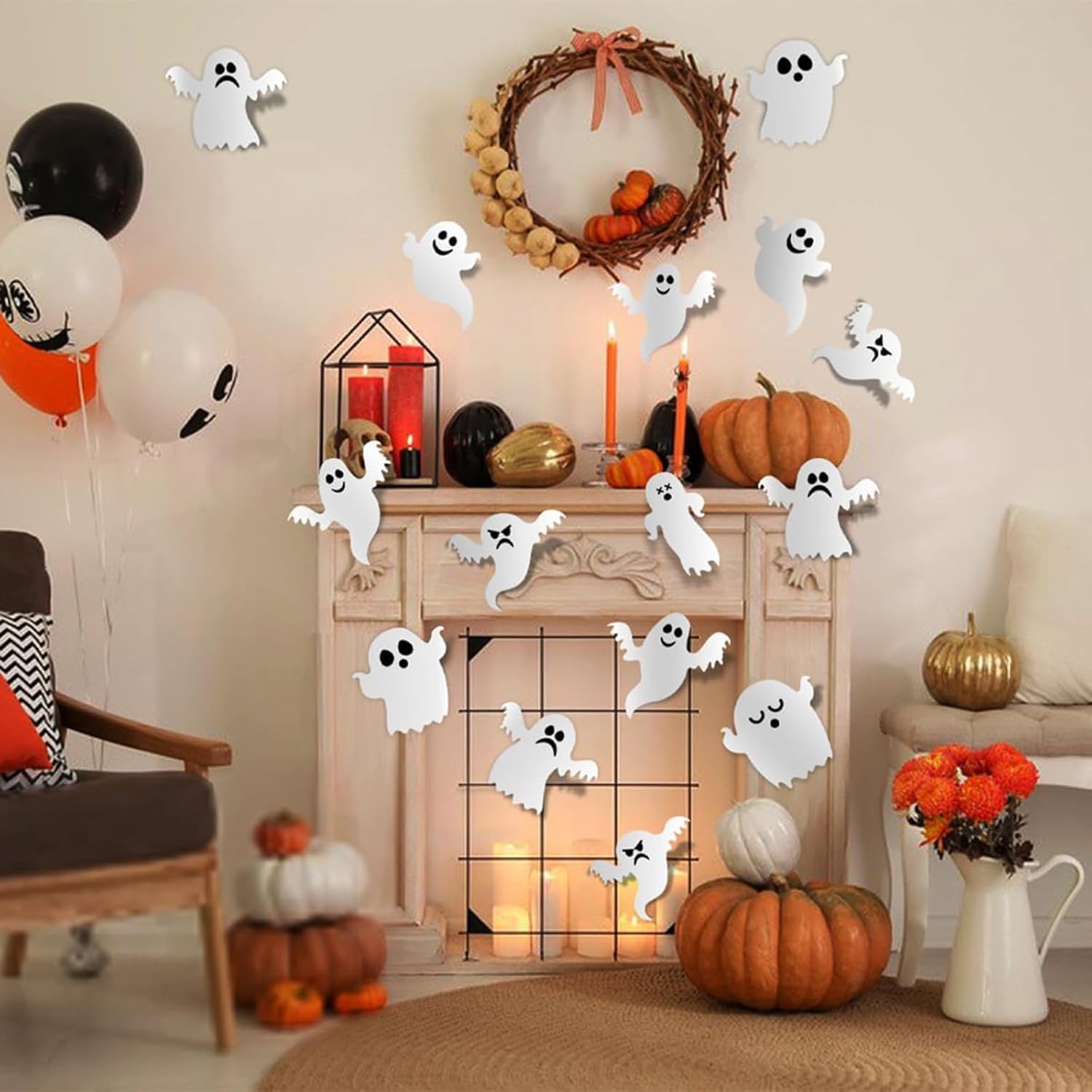 Decoración de pared de Halloween, 21 piezas de calcomanías de fantasmas 3D, calcomanías de pared de Halloween, reutilizables, autoadhesivas,