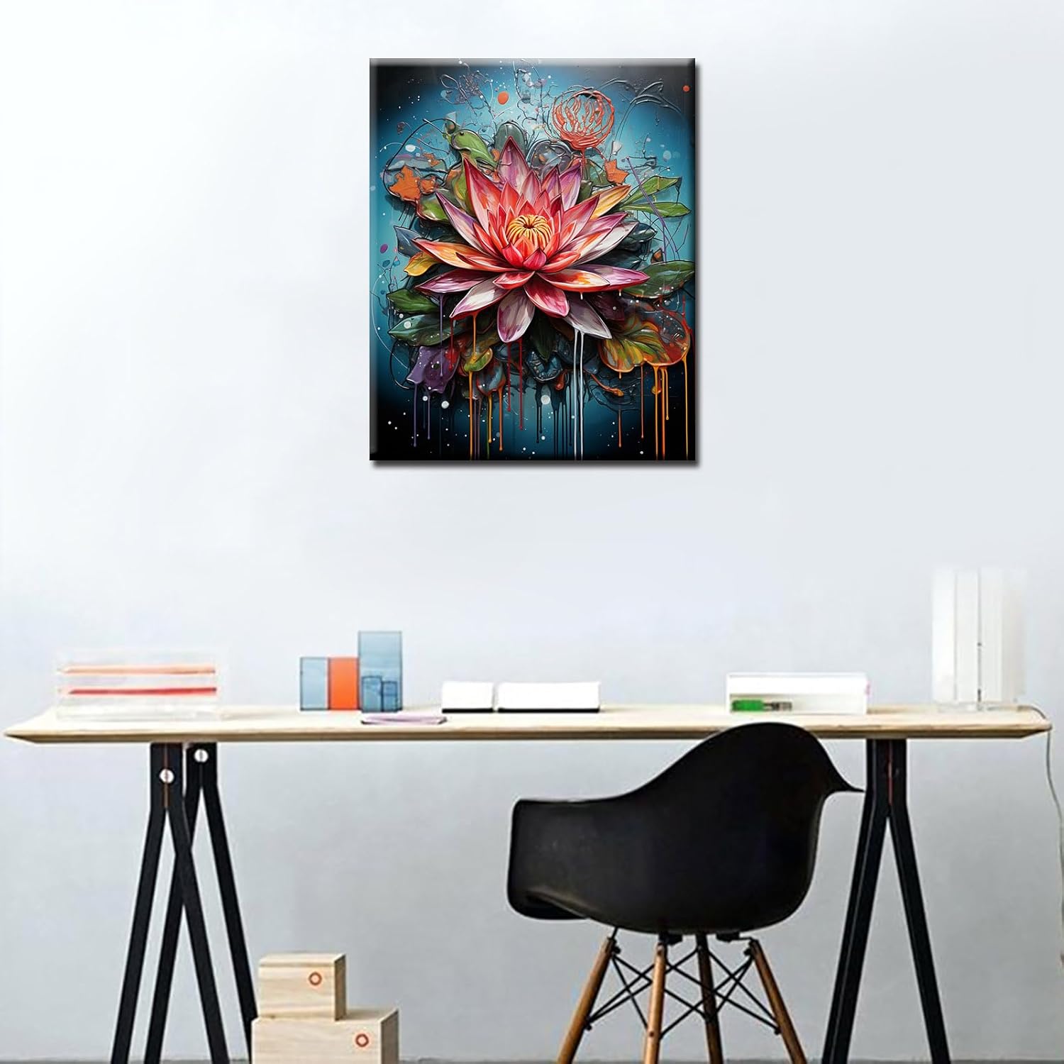 Pintura al óleo de flor de loto por números, lirio de agua, kit de pintura acrílica para niños, adultos, principiantes, garabatos, graffiti,