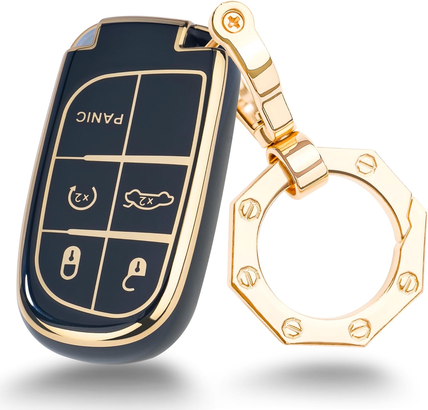 Funda para llave de automóvil para Jeep y Dodge con llavero dorado para Grand Cherokee Renegade Chrysler Durango Challenger Journey Caravan RAM