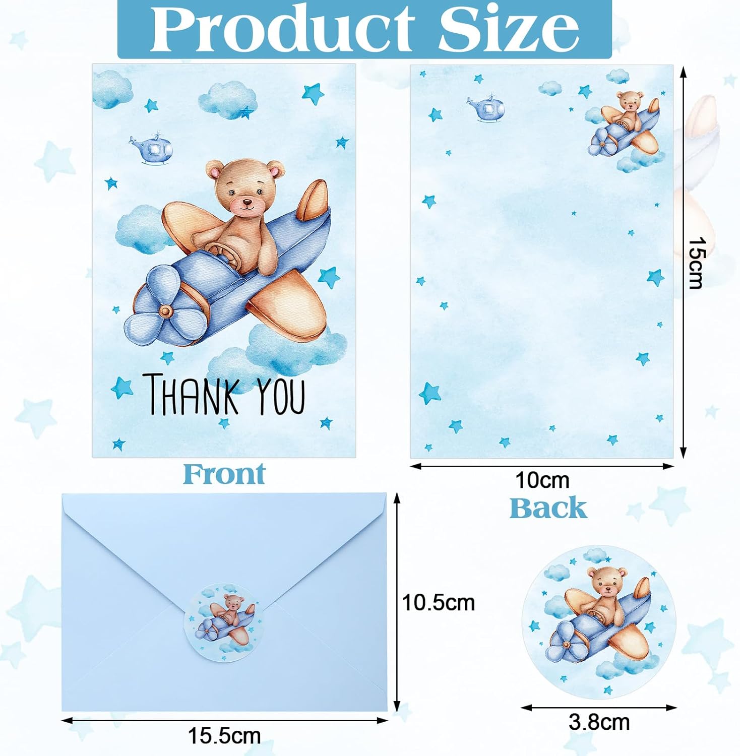 Tenceur 60 juegos de tarjetas de agradecimiento para baby shower, 60 tarjetas de baby shower con 60 sobres y 6 hojas de calcomanías para revelación