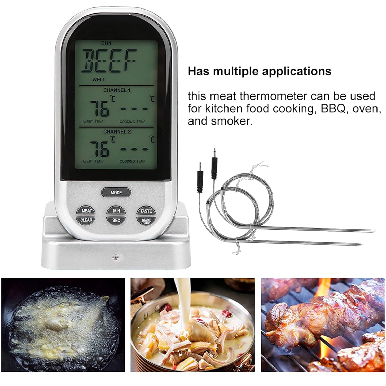 Fydun TSK32S Termómetro de carne doble sonda doble medidor de temperatura digital cocina remota para horno ahumador barbacoa TSK32S termómetro de