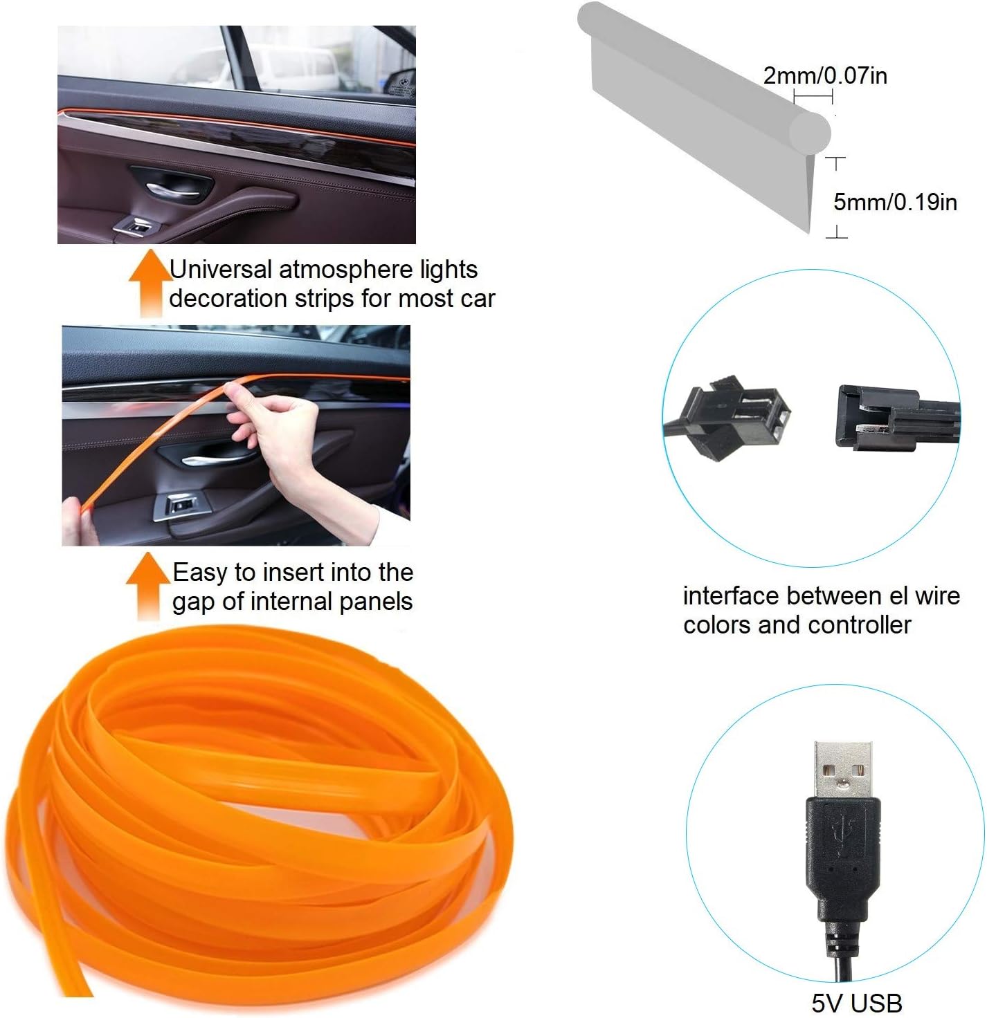 M.best – Luz de neón para decoración interior de automóvil con borde de 6 mm