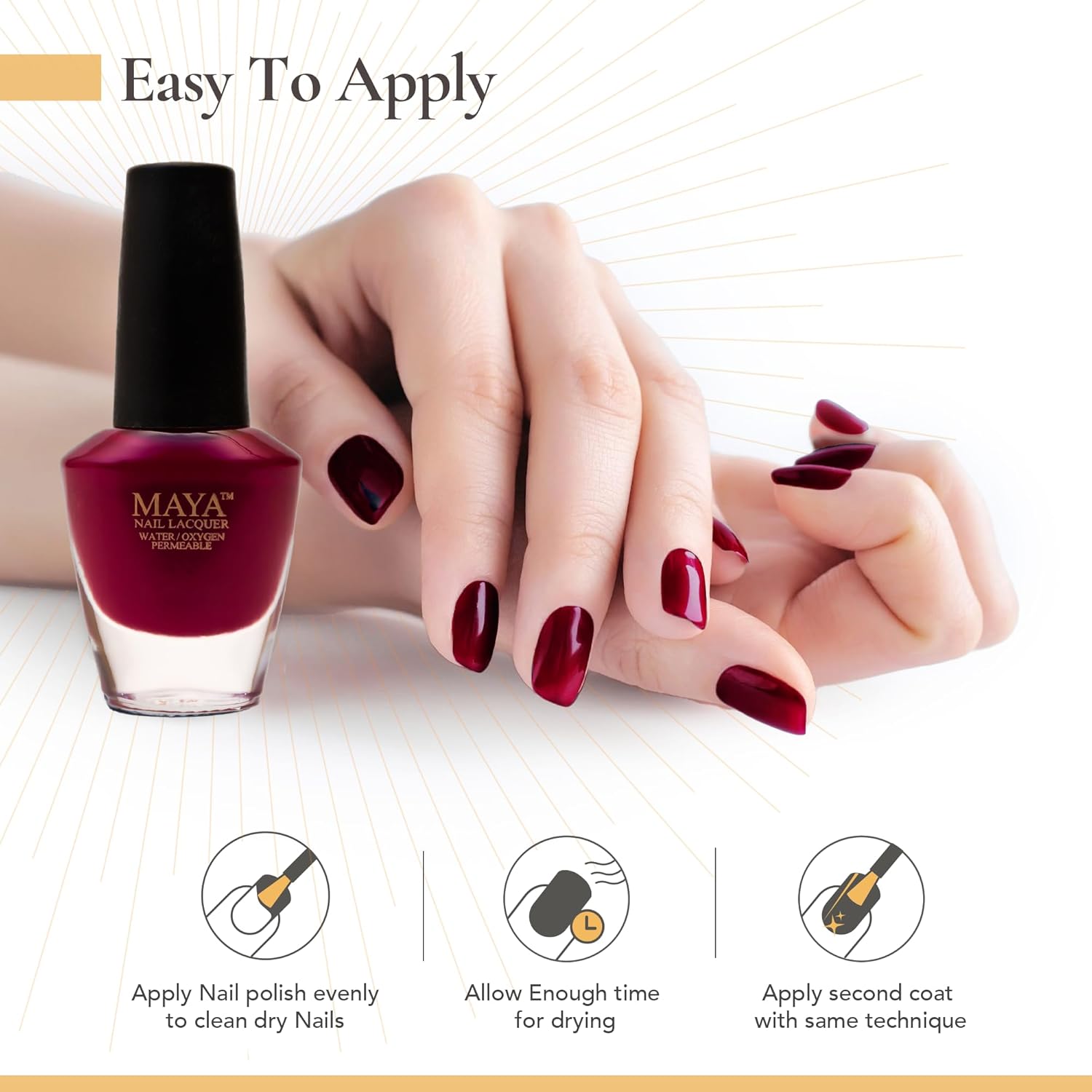MAYA Esmalte de uñas de gel rojo  Secado rápido, no tóxico, transpirable y libre de crueldad animal, arte de uñas de bricolaje, kit de uñas Halal