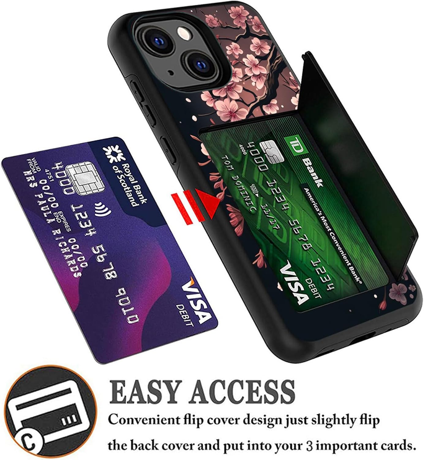 Vobber Funda para iPhone 15 Plus, funda tipo cartera con ranura para tarjeta oculta, a prueba de golpes, TPU y PC, funda protectora de doble capa