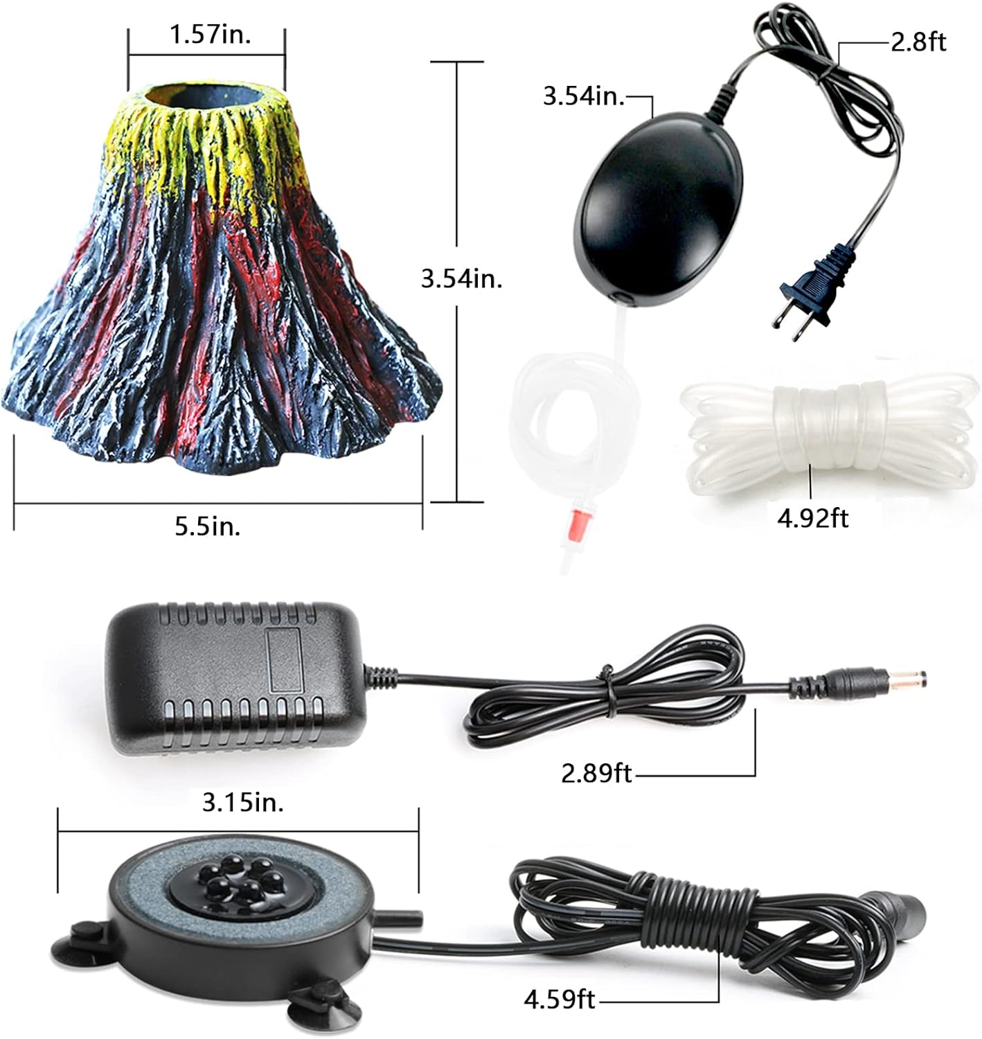 Luz de burbujas para acuario con bomba de aire, kit de oxigenación de ornamento de volcán de acuario, decoraciones de burbujas para peceras