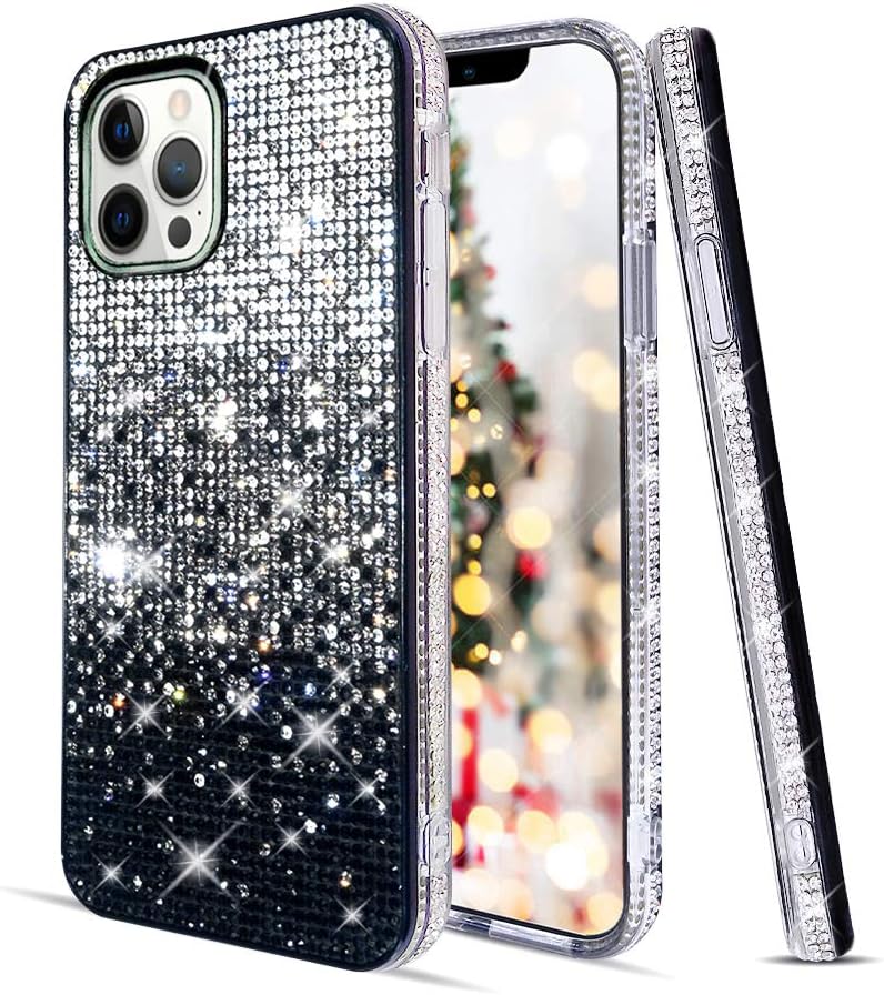 LUVI Funda compatible con iPhone 13 Pro Max Bling para mujeres y niñas, con diamantes de imitación brillantes, funda protectora de lujo 3D hecha a