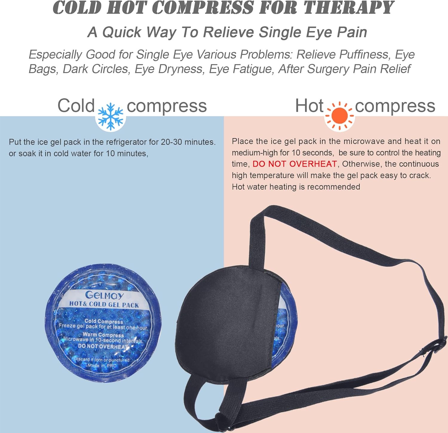 GELMAY Parches de ojo de hielo para ojos fríos y calientes para ojos de estrabismo perezosos hinchados, parche de seda pura médico después de